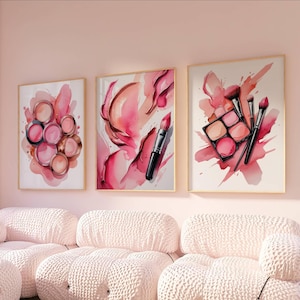 Stampe da parete per ragazze adolescenti, stampe astratte di trucco, stampe da parete rosa, regalo per lei, decorazioni per camera da letto rosa, regalo per ragazze adolescenti, arte moderna, stampe da sopra il letto