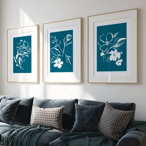Wintertaling kunst aan de muur, grote botanische prints, moderne kunst decor, bladkunst aan de muur, groenblauw kamerinrichting, woonkamer prints, groenblauw slaapkamerinrichting, eetkamer