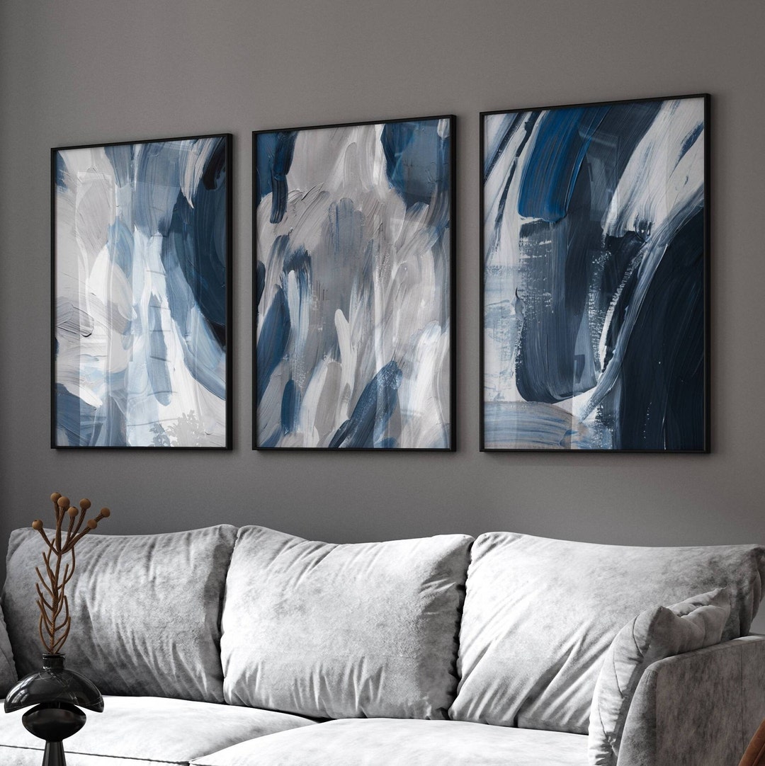 Blue Abstract Wall Art Prints - Set of 3 - Modern Home Decor - Etsy