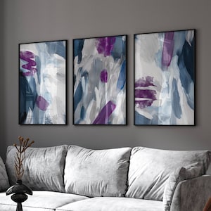 Arte murale blu e viola, stampe astratte moderne, decorazioni per la casa blu prugna, arte murale blu per il soggiorno, decorazioni per la sala da pranzo, decorazioni per la camera da letto blu