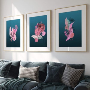 Groenblauwe muurkunst, abstracte prints, set van 3, moderne kunst, groenblauw woonkamerdecor, eetkamerkunst, gangprints, slaapkamerinrichting, kantoorinrichting