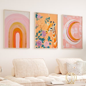 Arte murale astratta, stampe per soggiorno, grandi opere d'arte murali, opere d'arte murali per ragazze adolescenti, arte moderna, regalo per la casa nuova, stampa di animali da safari, rosa, arredamento per la casa