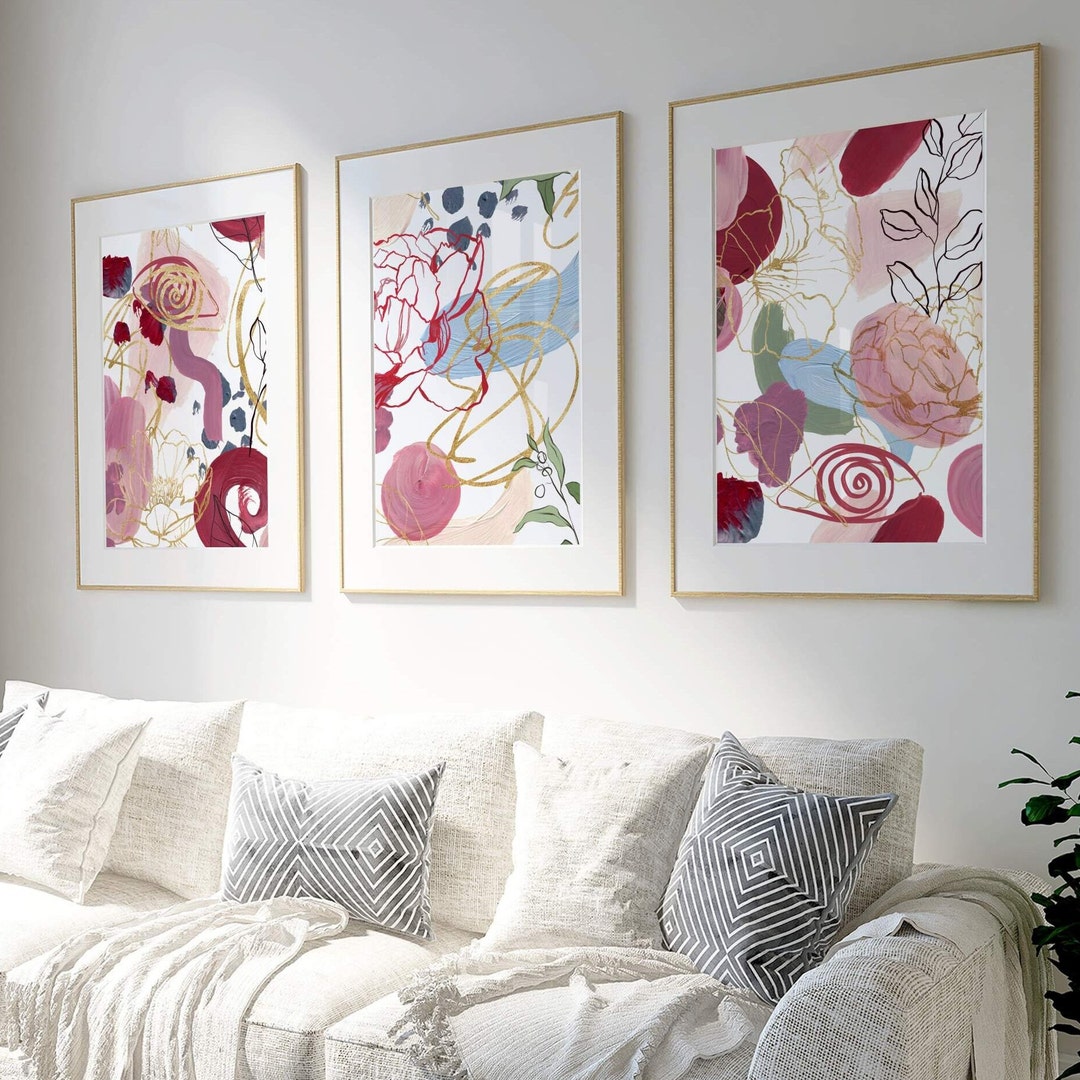 Pink Abstract Art Prints - Set of 3 - Modern Home Decor - Etsy
