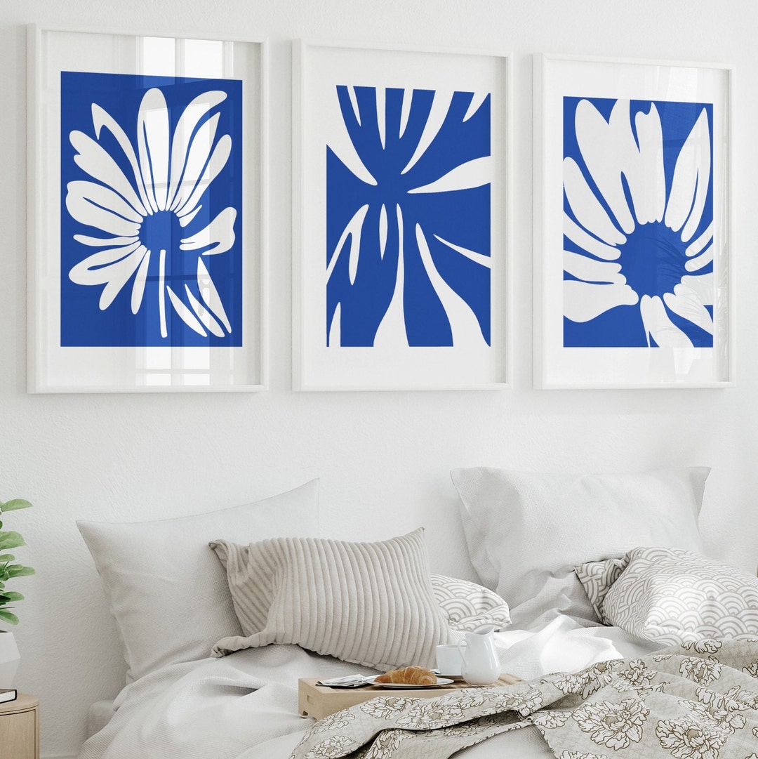 Blue Abstract Flower Prints - Botanical Wall Art Set of 3 - Etsy