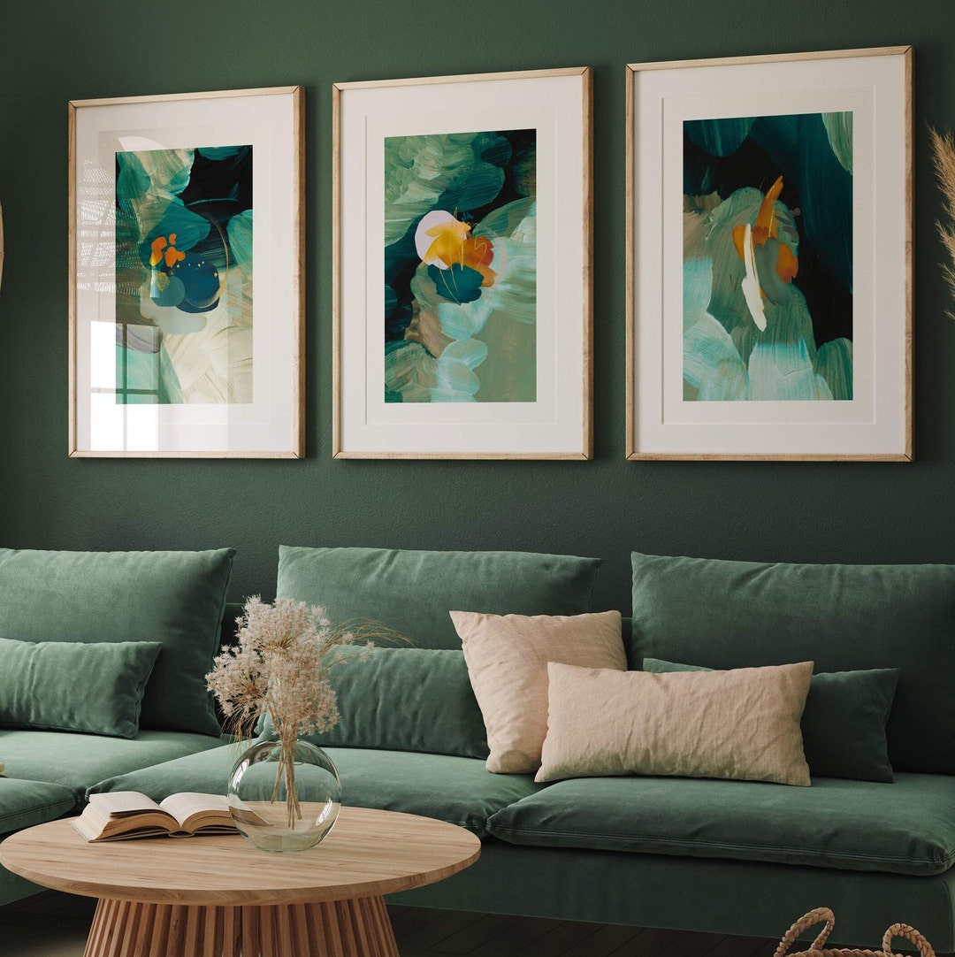 Green Abstract Wall Art Prints: Contemporary Home Decor, Set of 3 - Etsy