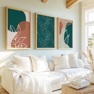 Green wall art, abstract prints, green home decor, living room decor, botanical prints, terracotta wall art prints, set of 3, bedroom prints