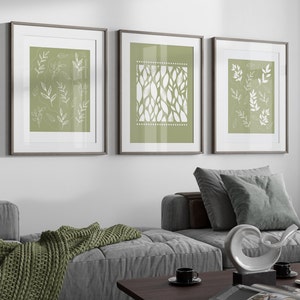 Arte murale verde salvia, decorazioni primaverili per la casa, stampe botaniche, arte murale con piante, decorazioni per il soggiorno, arte murale per la camera da letto, set di 3 stampe, regalo per lei