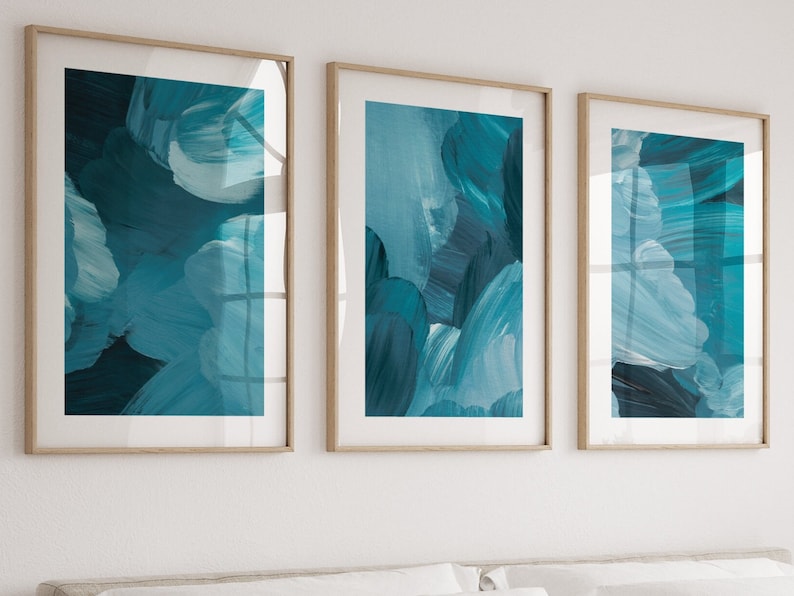 Teal Wall Art Set of 3 Prints Living Room Wall Art Hallway Etsy UK