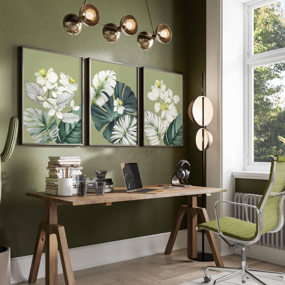 Green Botanical Wall Art Prints: Tropical Spring Home Decor, Set of 3 ...