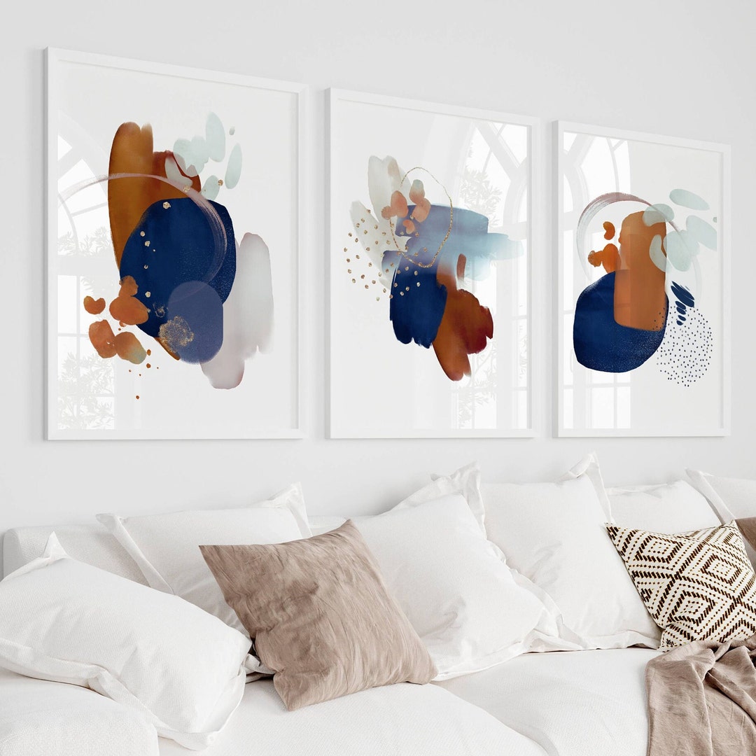 Navy and Orange Abstract Wall Art, Autumn Decor, Fall Decor, Navy Blue