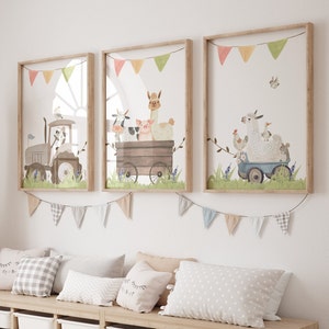 Arte murale per la cameretta dei bambini, regalo per neonati, stampe verdi per la cameretta dei bambini, tema fattoria per la cameretta dei bambini, stampe per la cameretta dei bambini, decorazioni gender neutral