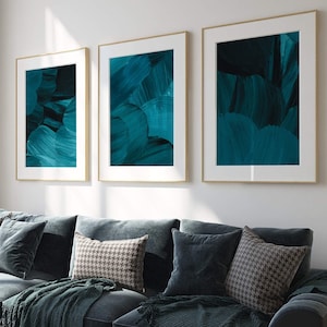 Groenblauwe muurkunst, abstracte prints, set van 3, moderne kunst, groenblauw woonkamerdecor, eetkamerkunst, gangprints, slaapkamerinrichting, kantoorinrichting