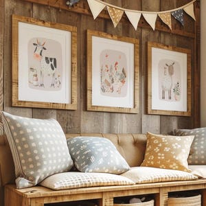 Arte murale neutra per la cameretta dei bambini, decorazioni per la cameretta dei bambini in stile fattoria, set di 3 stampe quadrate da fattoria, cameretta dei bambini neutra per genere, regalo per neonati, cameretta per bambini piccoli