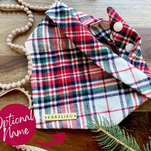 Christmas Plaid Dog Bandana // plaid bandana / winter bandana / fall bandana / bandana with snaps / personalized bandana / cat bandana