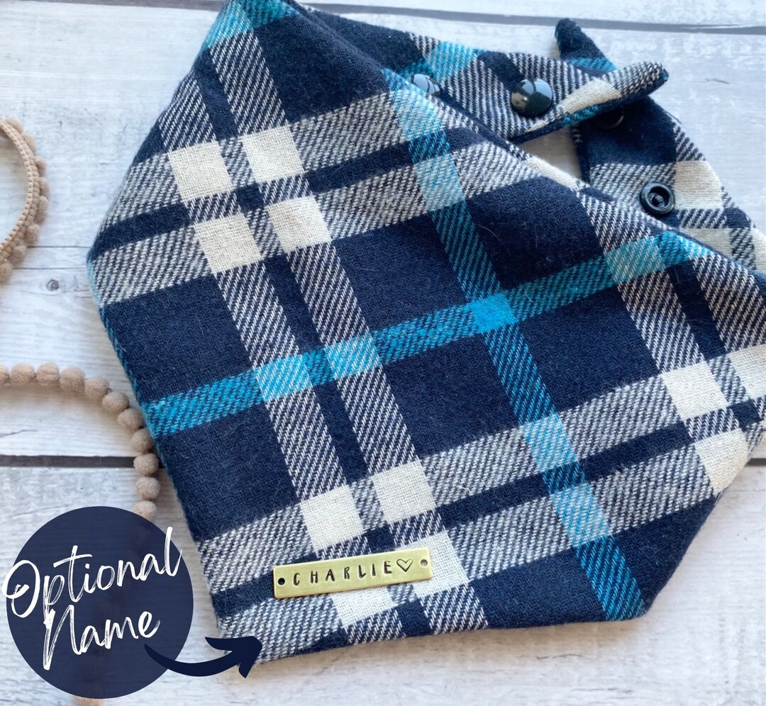 Blue Plaid Dog Bandana // Boy Dog Bandana / Bandana With Snaps