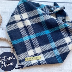 Blue Plaid Dog Bandana // boy dog bandana / bandana with snaps / bandana with name / personalized / fall bandana / new puppy gift