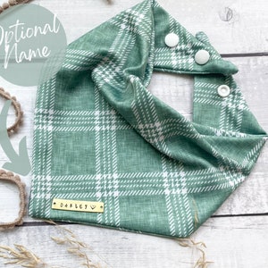 Sage Green Plaid Dog Bandana // bandana with snaps / bandana with name / personalized bandana / custom bandana / fall bandana / puppy gift