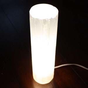 XL Selenite Lamp Pillar 14 &quot; Polished Crystal Lamp White Natural Light LED Cord Extra Large