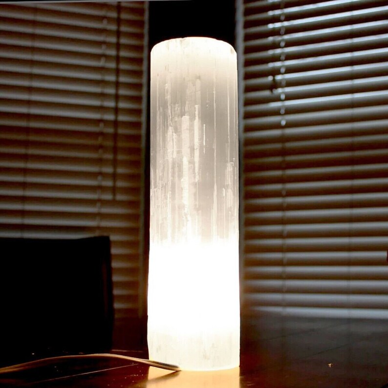 XL Selenite Lamp 14 " Crystal Lamp White Natural Light LED Cord Extra Large Pillar Tower image 6