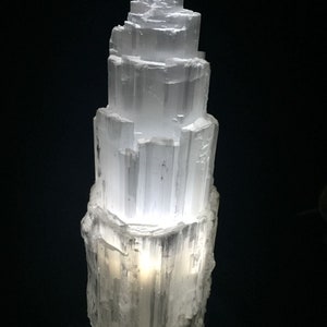 16 " Extra Large Selenite Tower Lamp White Natural Crystal Light LED Cord XL Selenite Lamp image 8