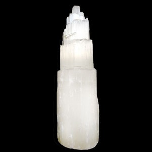 16 " Extra Large Selenite Tower Lamp White Natural Crystal Light LED Cord XL Selenite Lamp image 10