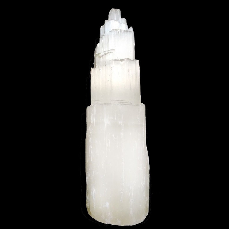 16 " Extra Large Selenite Tower Lamp White Natural Crystal Light LED Cord XL Selenite Lamp image 10