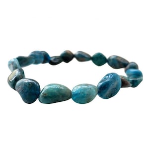 8 mm Blue Apatite Bracelet Polished Gemstone Bead Bracelet Aquamarine Nugget Bracelet Stretchy