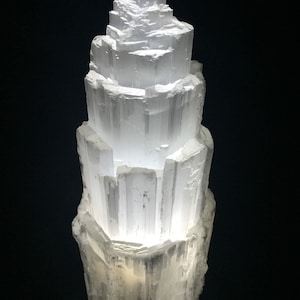 16 " Extra Large Selenite Tower Lamp White Natural Crystal Light LED Cord XL Selenite Lamp image 4