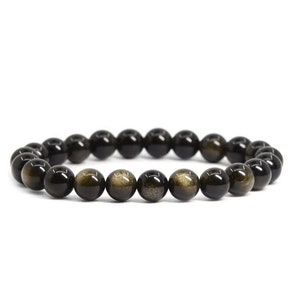 8 mm Goldsheen Obsidian Bracelet Polished Gemstone Bead Bracelet Healing Jewelry Men
