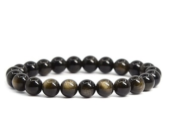 8 mm Goldsheen Obsidian Bracelet Polished Gemstone Bead Bracelet Healing Jewelry Men