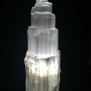 16 " Extra Large Selenite Tower Lamp White Natural Crystal Light LED Cord XL Selenite Lamp image 6