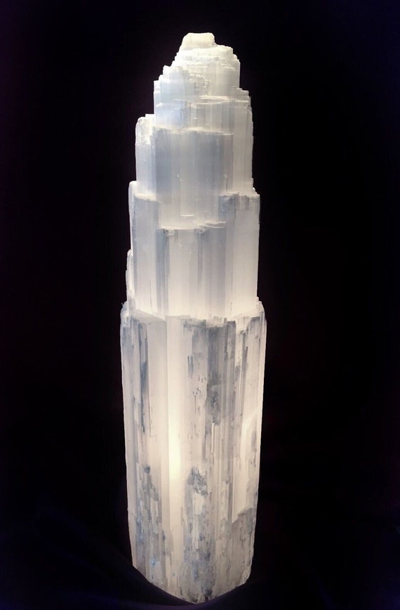 16 " Extra Large Selenite Tower Lamp White Natural Crystal Light LED Cord XL Selenite Lamp