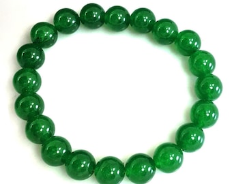 Natural Green Jade Bracelet Round Stone Bead Bracelet Stretchy Gemstone Bracelet 8 mm