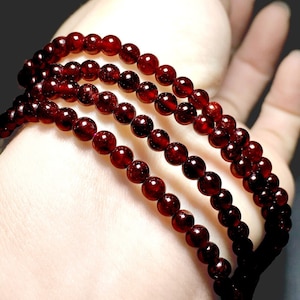 Polished Garnet Gemstone Bracelet 4 mm Beaded Crystal Bracelet Elastic Stretch Power Bracelet