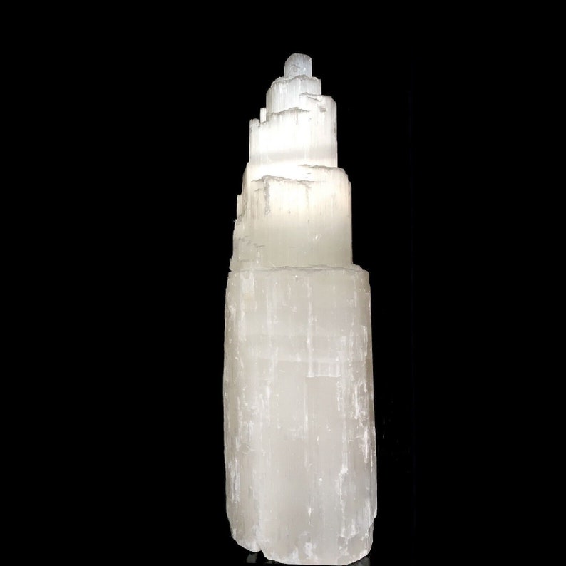 16 " Extra Large Selenite Tower Lamp White Natural Crystal Light LED Cord XL Selenite Lamp image 7