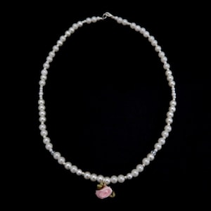 handmade, pearls, pink and white glass beads coquette necklace