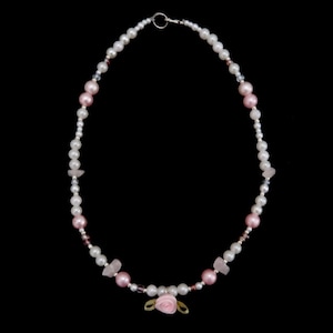 handmade, pearls, pink and white glass beads coquette necklace