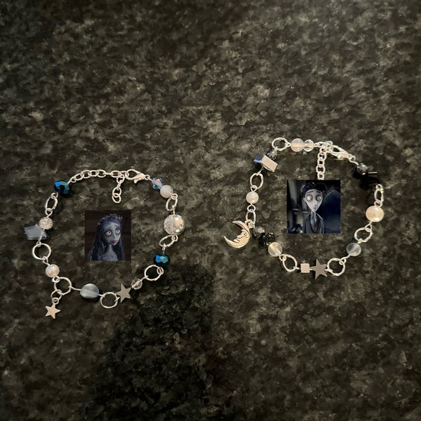 corpse bride inspired bracelets victor emily victoria jewelry handmade tim burton halloween crystal