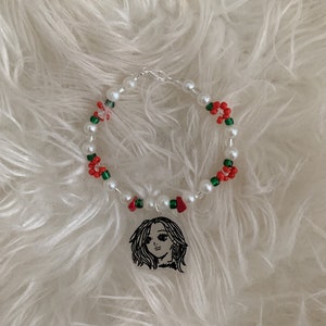 NANA handmade, pearls, red and white glass beads coquette anime nana komatsu inspired preppy necklace