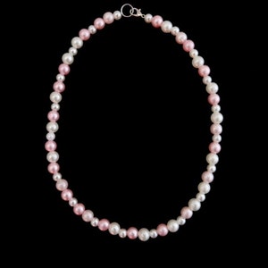 handmade, pearls, pink and white glass beads coquette necklace