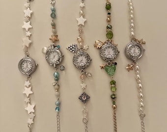 vintage beaded watches crystal green blue coquette beach time watches aesthetic