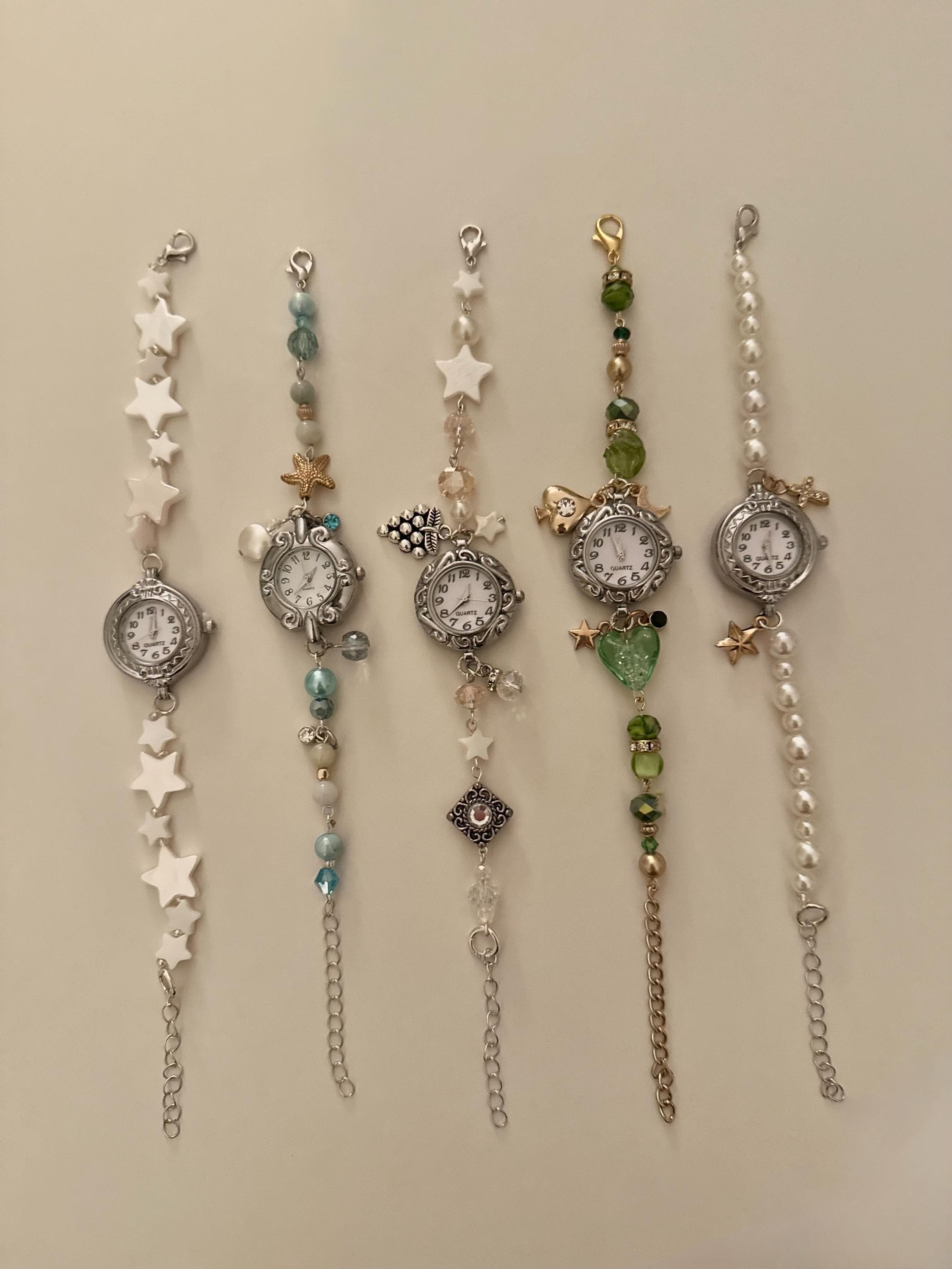 Vintage Beaded Watches Crystal Green Blue Coquette Beach  display picture 3
