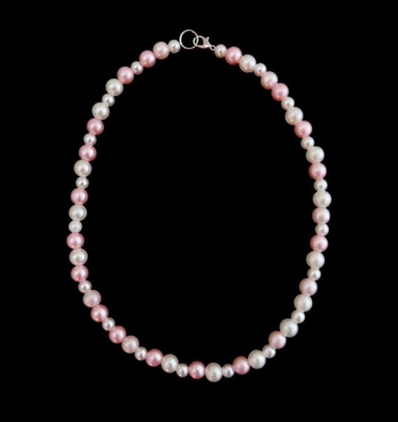 Handmade, Wire, Pearls, Pink and White Glass Beads Coquette Necklace -   Canada