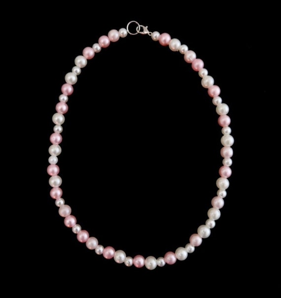 handmade, pearls, pink and white glass beads coquette necklace