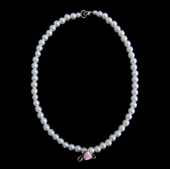 handmade, pearls, pink and white glass beads coquette necklace