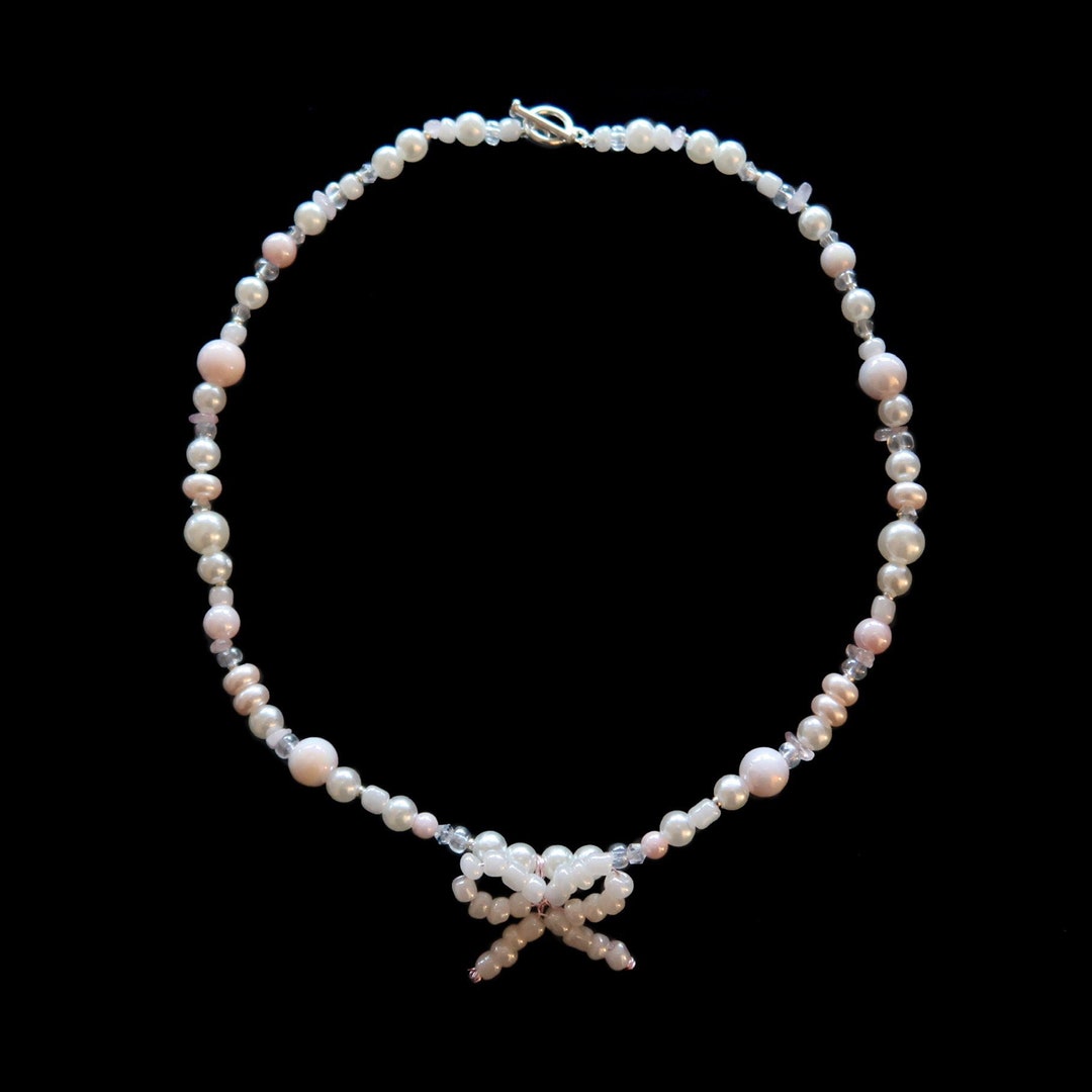 Handmade Pearls Pink and White Glass Beads Pearl Bow Etsy