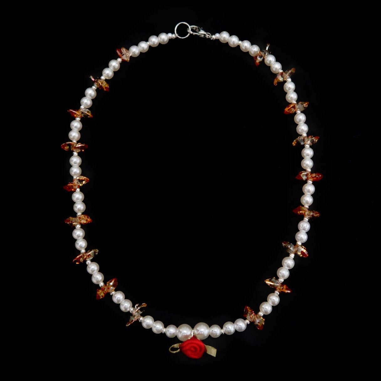 Handmade Pearls Red and White Glass Beads Coquette Necklace Etsy
