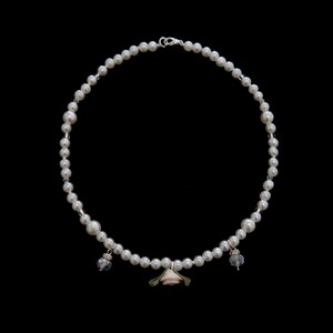 handmade, pearls, pink and white glass beads coquette preppy necklace