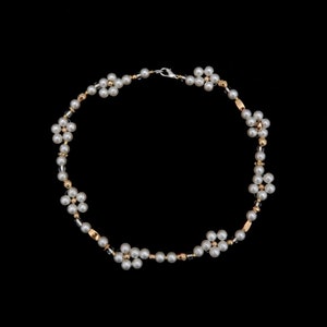 handmade, pearls, blue and white gold glass beads coquette preppy necklace