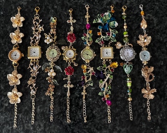 Relojes vintage con cuentas, cristal verde azul, coqueta, relojes de playa, estética